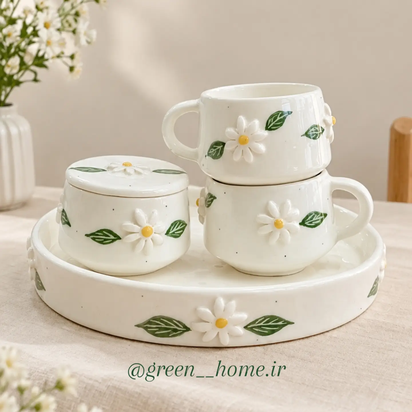 ست چایخوری بابونه سرامیکی دستساز
